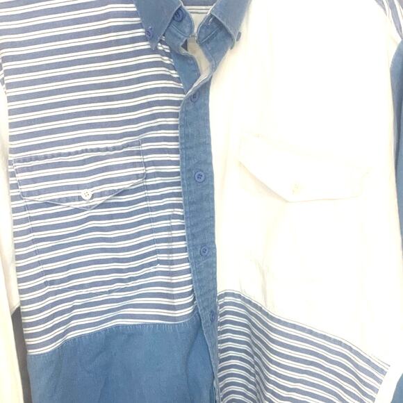 Vtg Roper Denim Chambray Button Down Shirt XL Blue White Color Block Patchwork - Picture 3 of 5